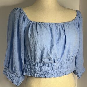 Lush Light Blue Smocked Blouse